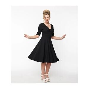 Unique Vintage | Dresses | Unique Vintage Retro Delores Swing Dress Black V  Neck Fit N Flare Size Medium | Poshmark